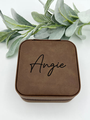 Engraved Leatherette Travel Jewelry Box