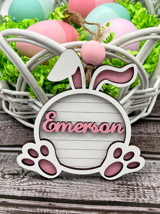 White Bunny Easter Basket Tag