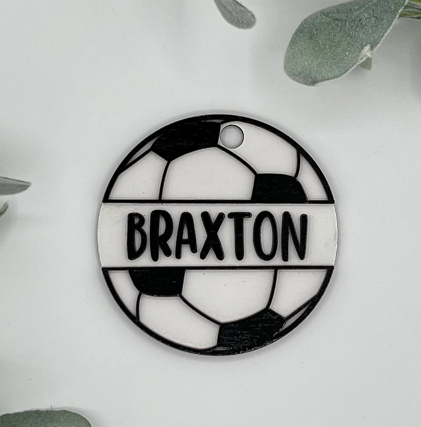 Personalized Soccer Bag Tag with hook