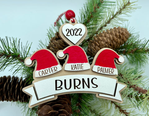 Santa hat family ornament